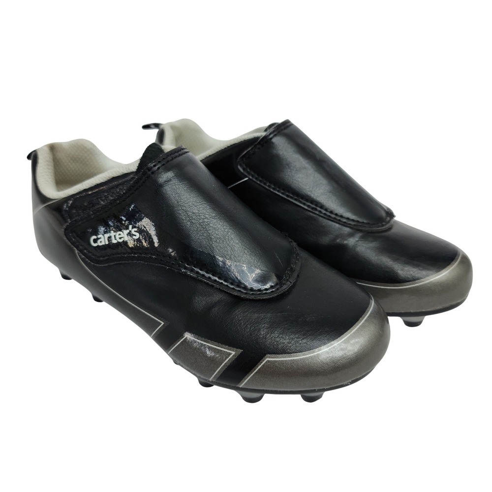 Carters Youth Soccer Cleats Black Silver Hook Loop Strap Athletic Shoes Size 13M